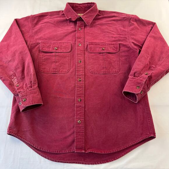 Cabela's Men's Chamois Red Distressed Flannel Button Down Shirt Size Large - Picture 1 of 7